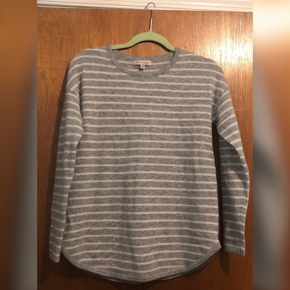 Philosophy Gray and White Striped Cashmere Sweater - Picture 2 of 11